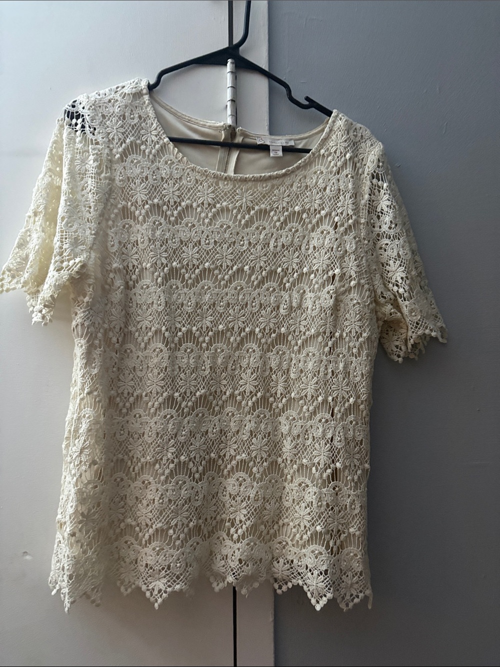 Lace Overlay Short Sleeve Top - Cream